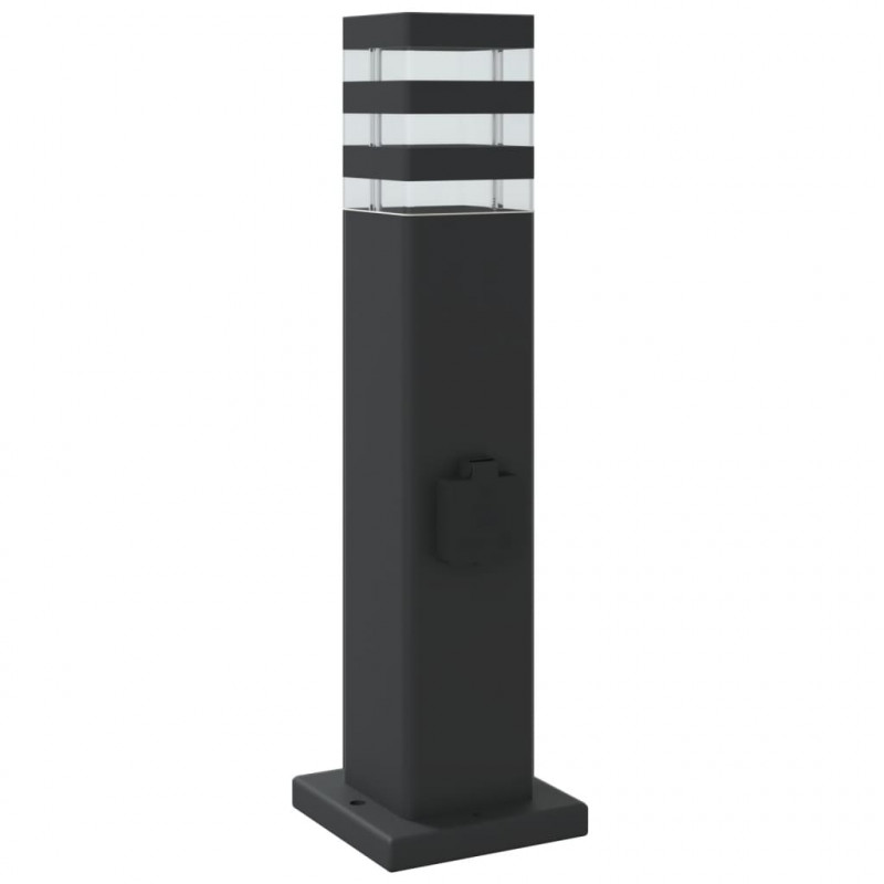 Zewnętrzna lampa stojąca z gniazdkiem, czarna, 50 cm, aluminium
