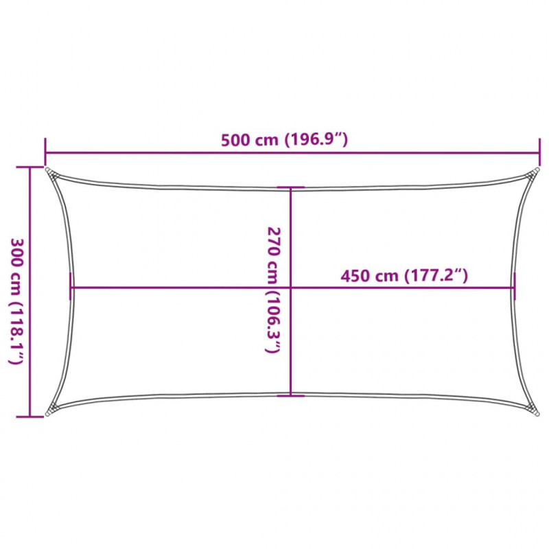 Żagiel przeciwsłoneczny, 160 g/m², jasnoszary, 3x5 m, HDPE