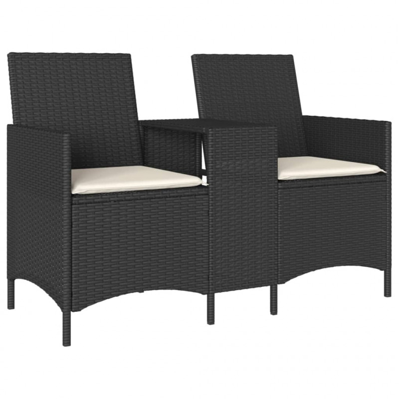 Ogrodowa sofa 2-os. ze stolikiem i poduszkami, czarny rattan PE