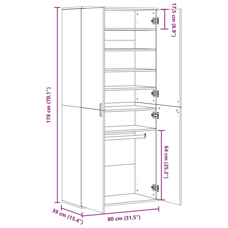 Szafa na buty, szary dąb sonoma, 80x39x178 cm