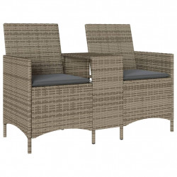 Ogrodowa sofa 2-os. ze stolikiem i poduszkami, szary rattan PE