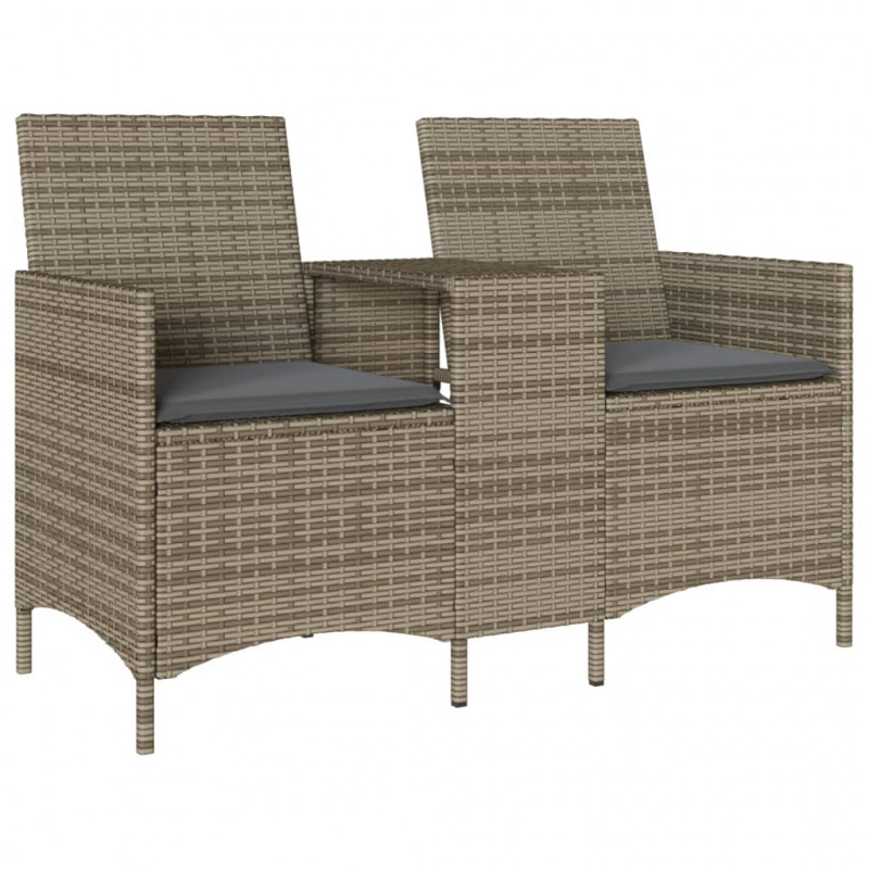 Ogrodowa sofa 2-os. ze stolikiem i poduszkami, szary rattan PE
