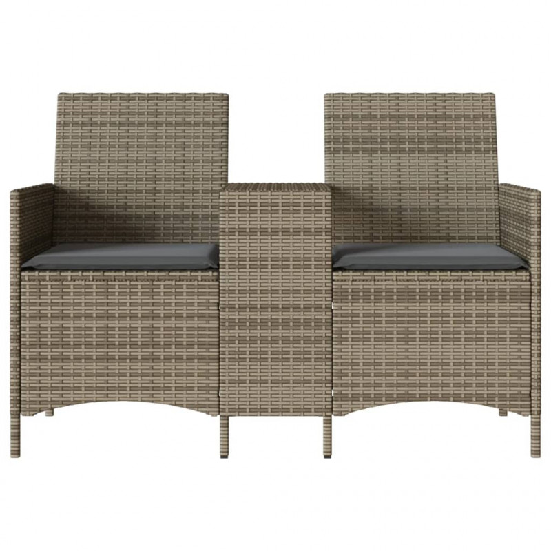 Ogrodowa sofa 2-os. ze stolikiem i poduszkami, szary rattan PE