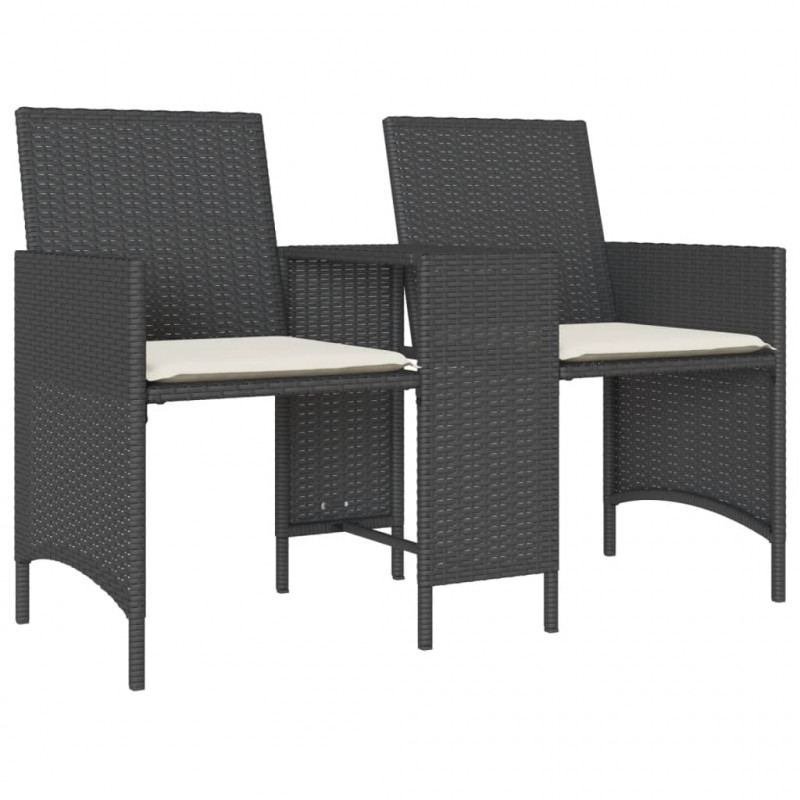 2-os. sofa ogrodowa ze stolikiem i stołkami, czarna, polirattan