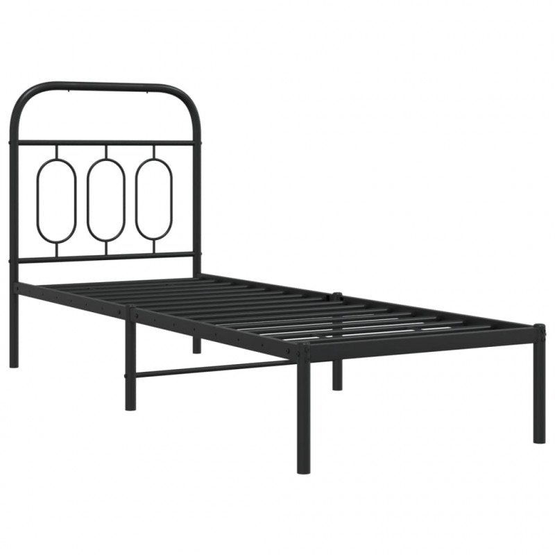 Metalowa rama łóżka z wezgłowiem, czarna, 75x190 cm