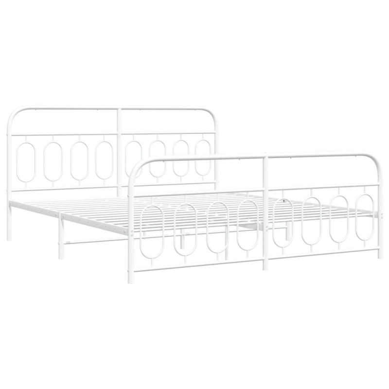 Metalowa rama łóżka z wezgłowiem i zanóżkiem, biała, 160x200 cm