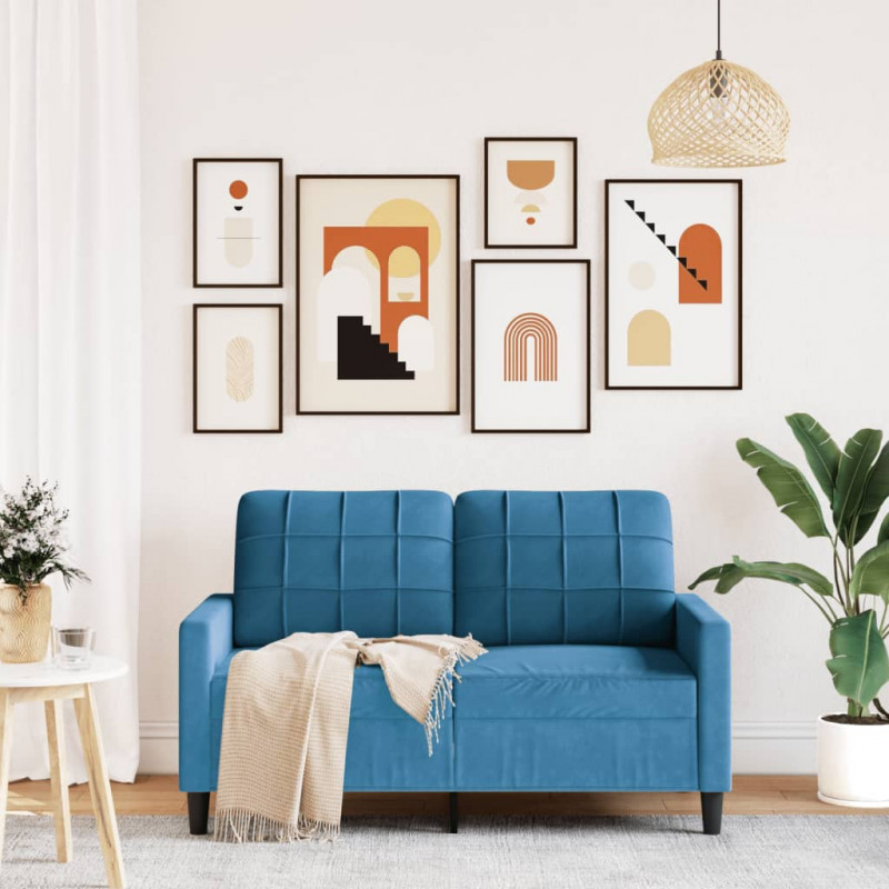 Sofa 2-osobowa, niebieski, 120 cm, tapicerowana aksamitem