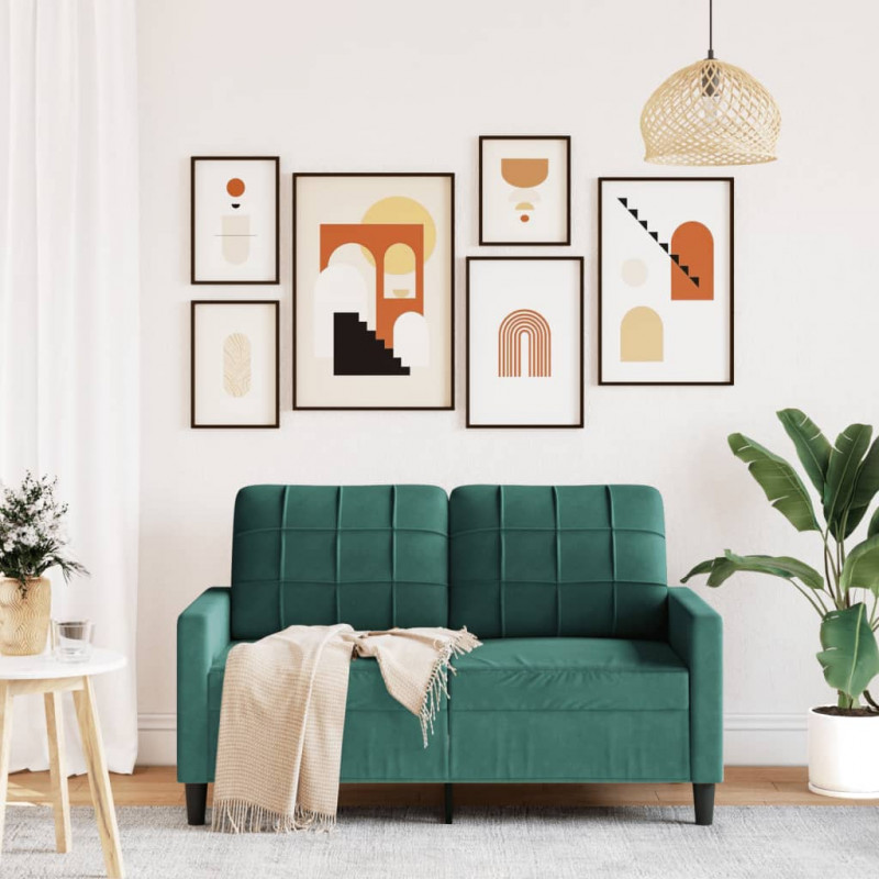 Sofa 2-osobowa, ciemnozielona, 120 cm, tapicerowana aksamitem