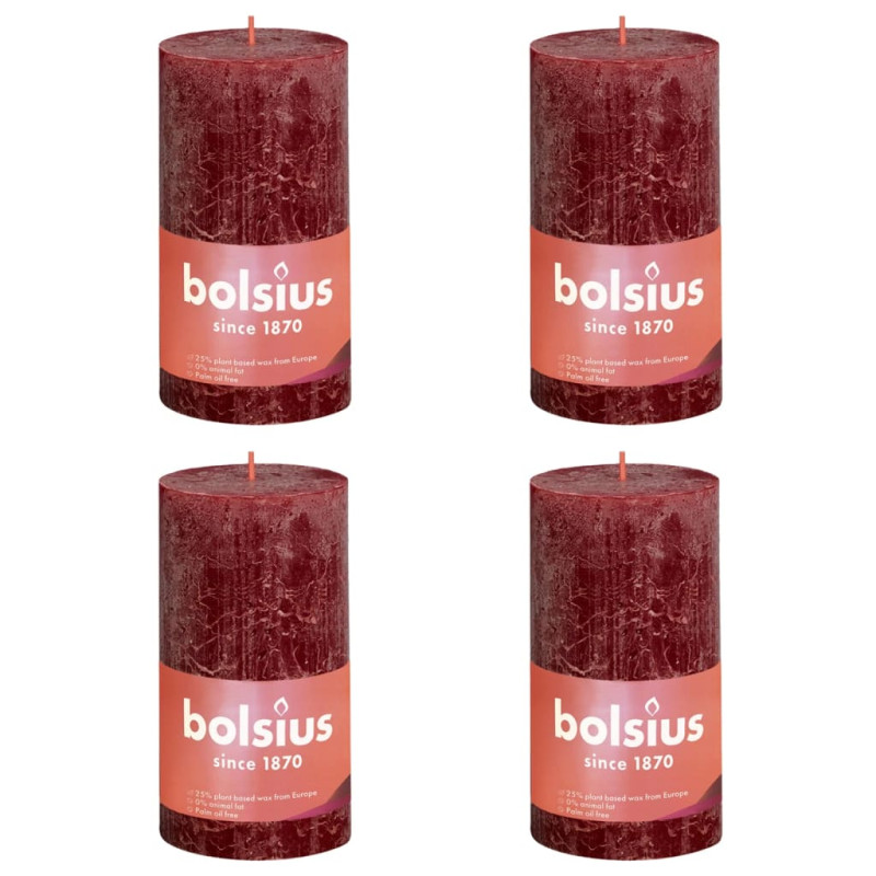 Bolsius Świece pieńkowe Shine, 4 szt., 130x68 mm, aksamitna czerwień