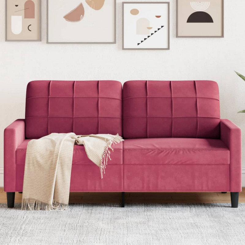 Sofa 2-osobowa, winna czerwień, 140 cm, tapicerowana aksamitem