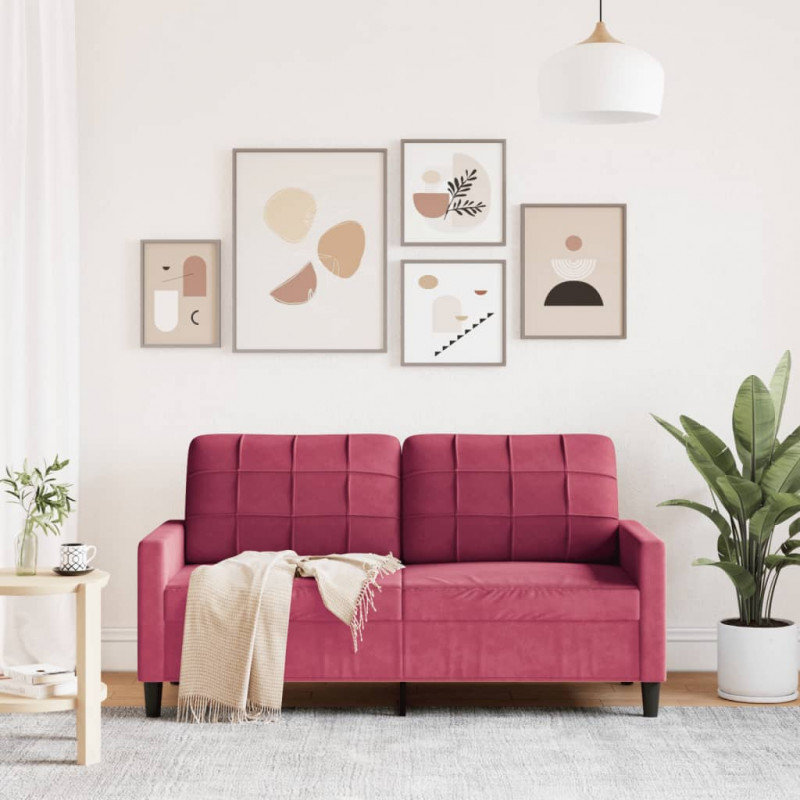 Sofa 2-osobowa, winna czerwień, 140 cm, tapicerowana aksamitem