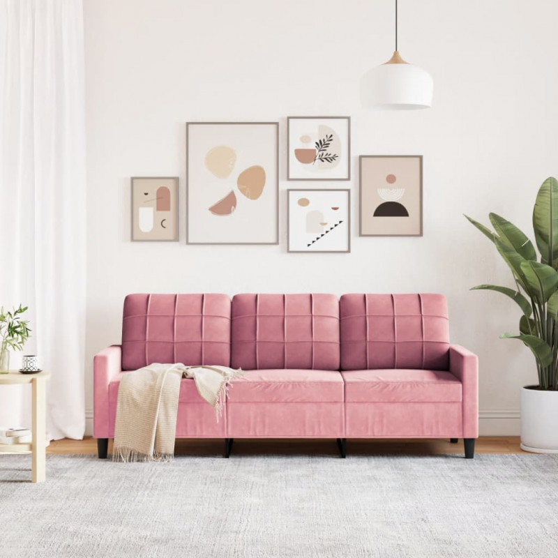 Sofa 3-osobowa, różowa, 180 cm, obita aksamitem