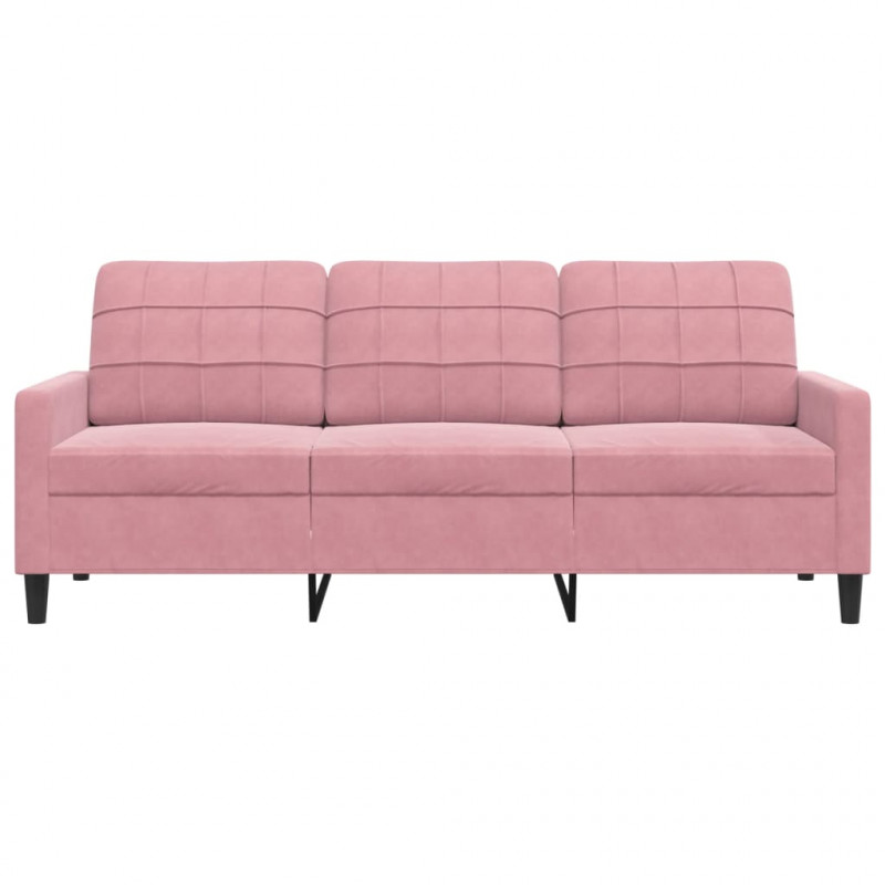 Sofa 3-osobowa, różowa, 180 cm, obita aksamitem