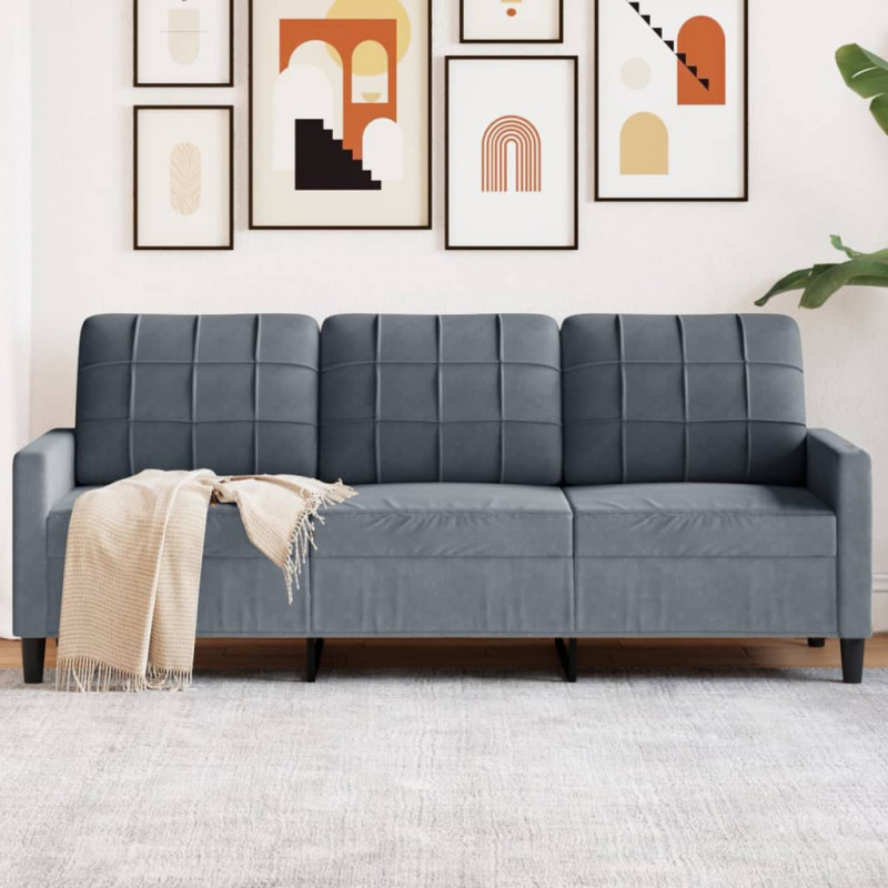 Sofa 3-osobowa, ciemnoszara, 180 cm, obita aksamitem
