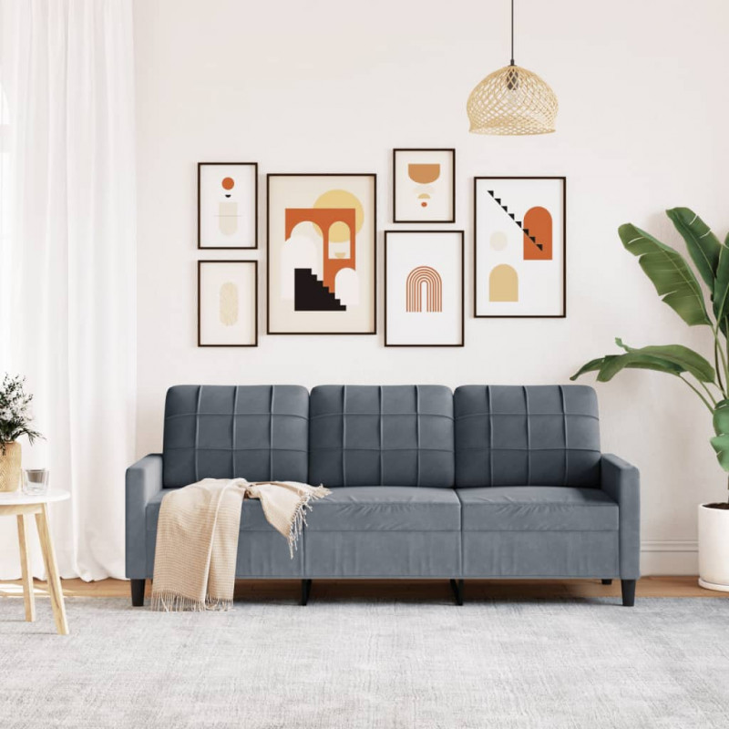 Sofa 3-osobowa, ciemnoszara, 180 cm, obita aksamitem