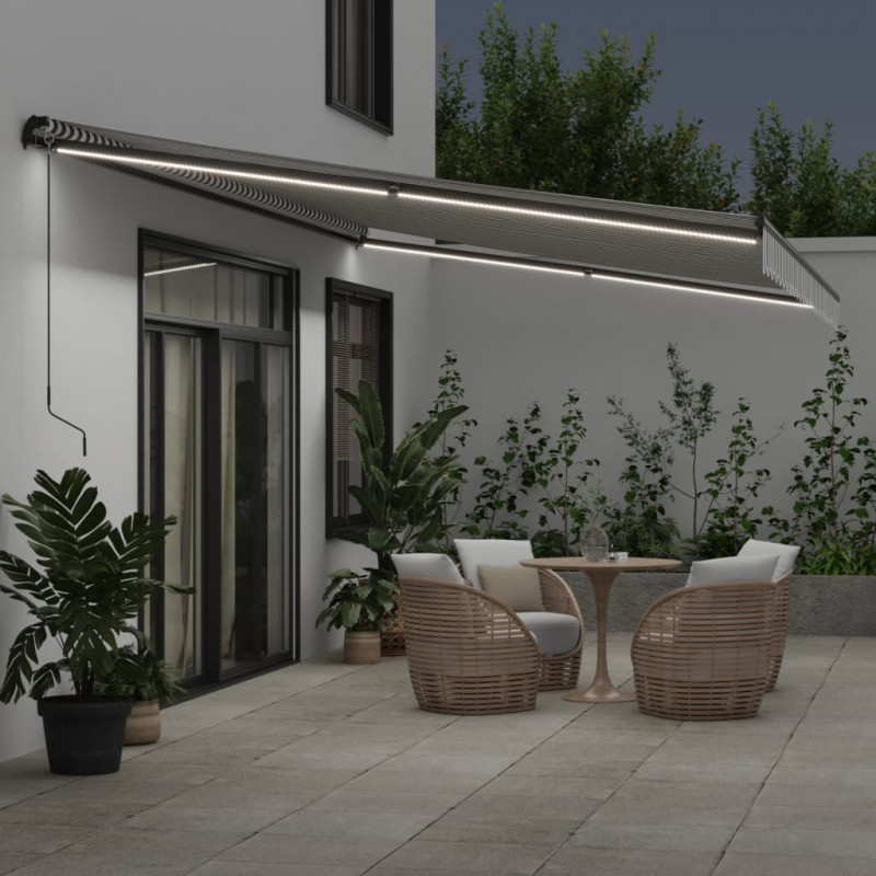 Ręcznie zwijana markiza z LED, antracytowo-biała, 600x350 cm