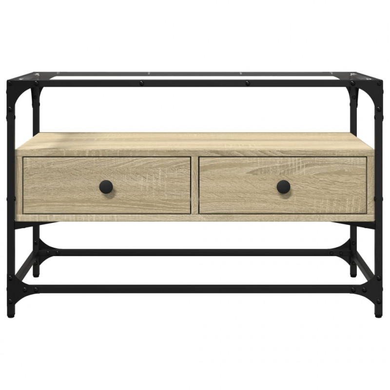 Szafka pod TV ze szklanym blatem, dąb sonoma, 80x35x51 cm