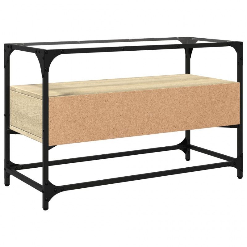 Szafka pod TV ze szklanym blatem, dąb sonoma, 80x35x51 cm