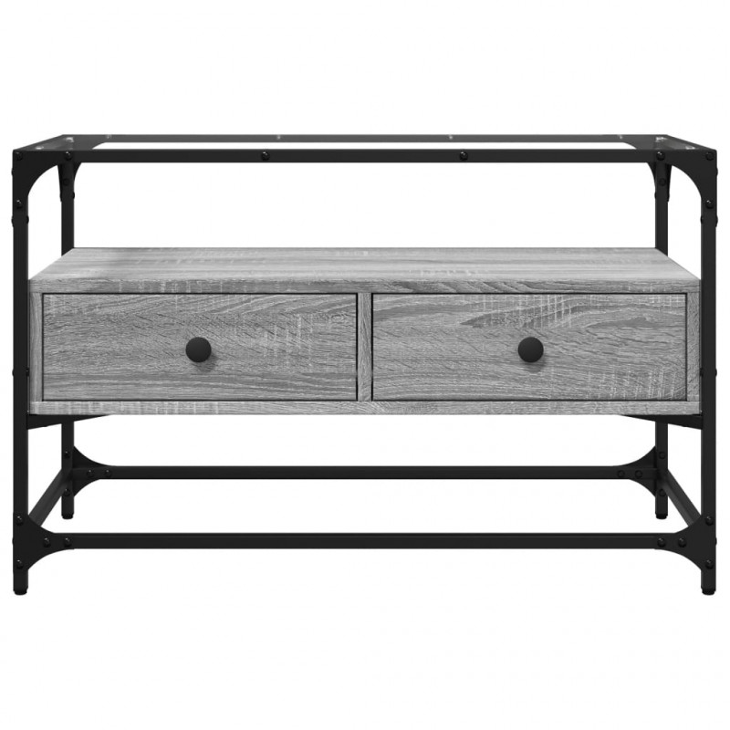 Szafka pod TV ze szklanym blatem, szary dąb sonoma, 80x35x51 cm