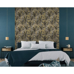 DUTCH WALLCOVERINGS Tapeta Palm Trees, złoto-czarna