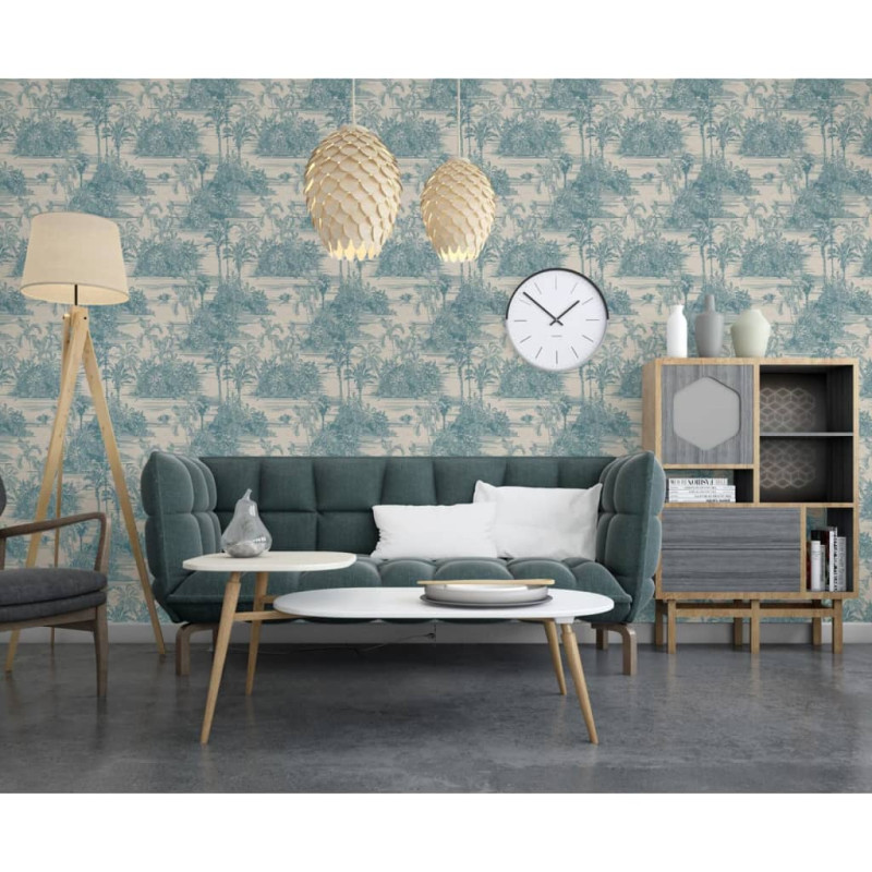 DUTCH WALLCOVERINGS Tapeta Tropical, beżowo-jasnoniebieska