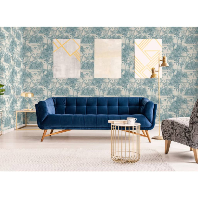 DUTCH WALLCOVERINGS Tapeta Tropical, beżowo-jasnoniebieska