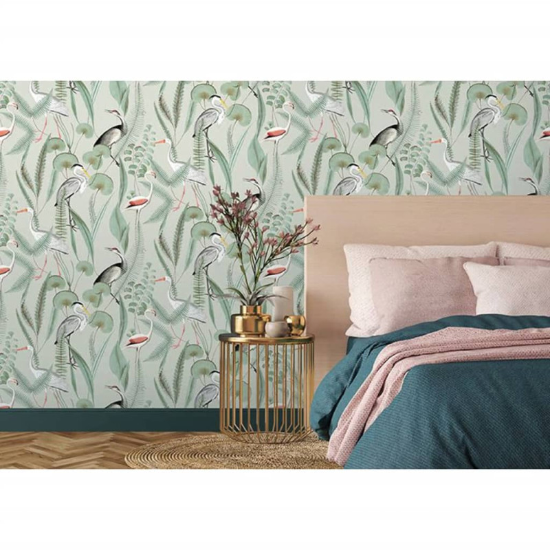 DUTCH WALLCOVERINGS Tapeta Flamingo, miętowa