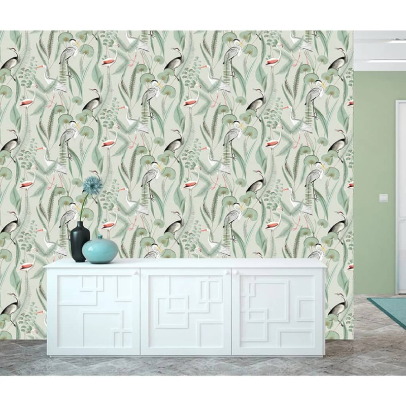 DUTCH WALLCOVERINGS Tapeta Flamingo, miętowa