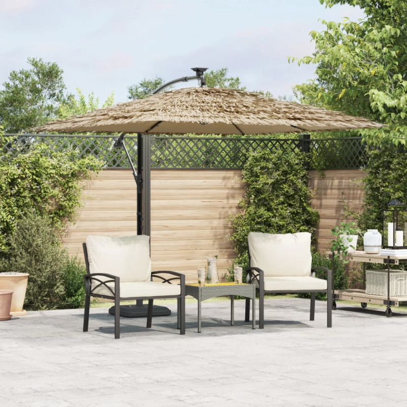 Parasol ogrodowy z LED, stalowy słupek, brązowy, 246x246x230 cm