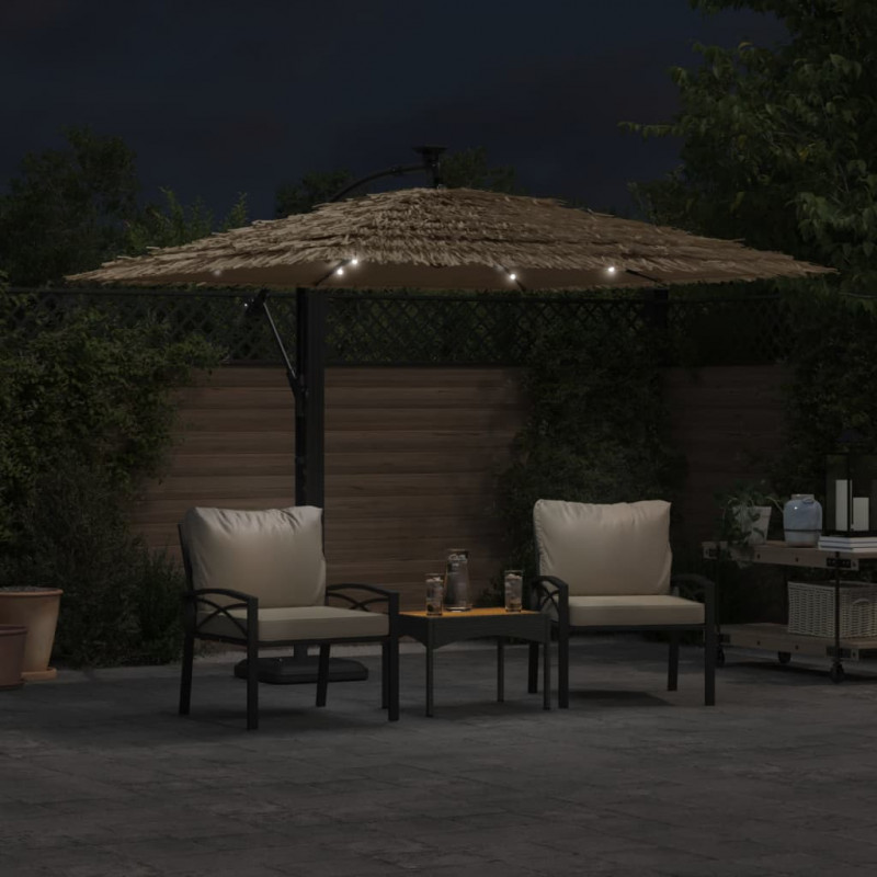Parasol ogrodowy z LED, stalowy słupek, brązowy, 246x246x230 cm