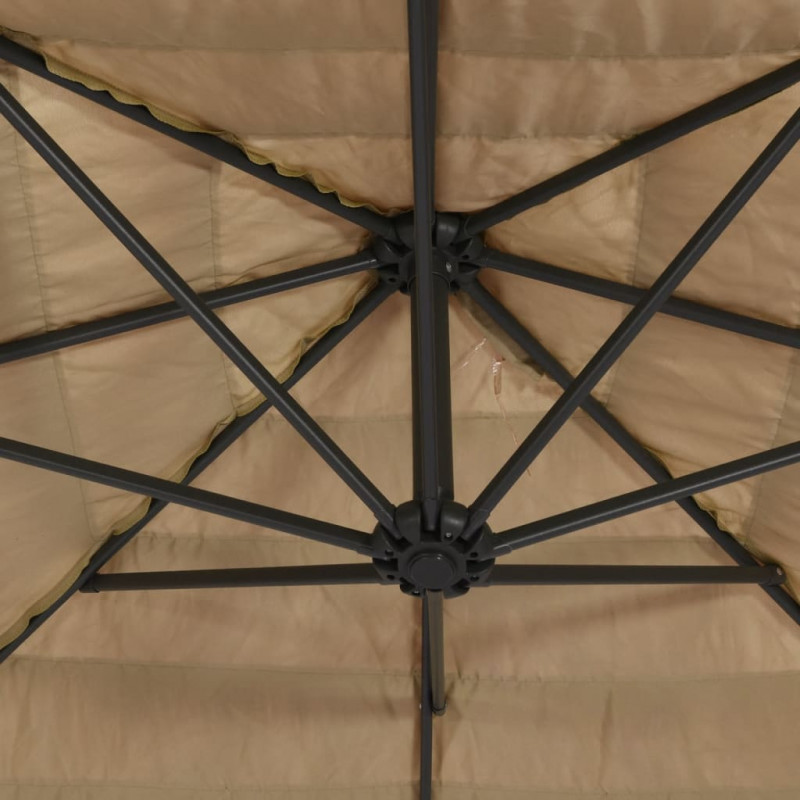 Parasol ogrodowy z LED, stalowy słupek, brązowy, 246x246x230 cm