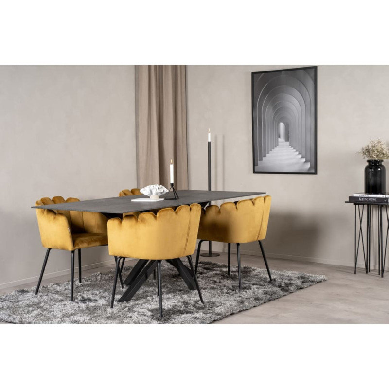 Venture Home Krzesło stołowe Limhamn, obite aksamitem, czarno-żółte