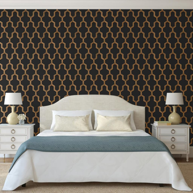 DUTCH WALLCOVERINGS Tapeta Geometric, czarno-złota