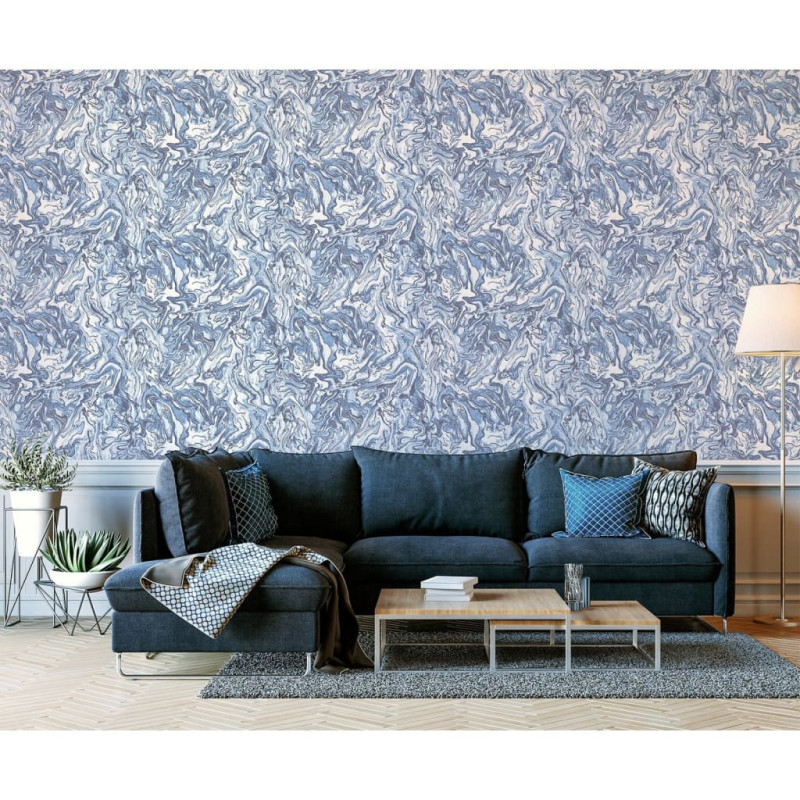 DUTCH WALLCOVERINGS Tapeta Liquid Marble, niebieska