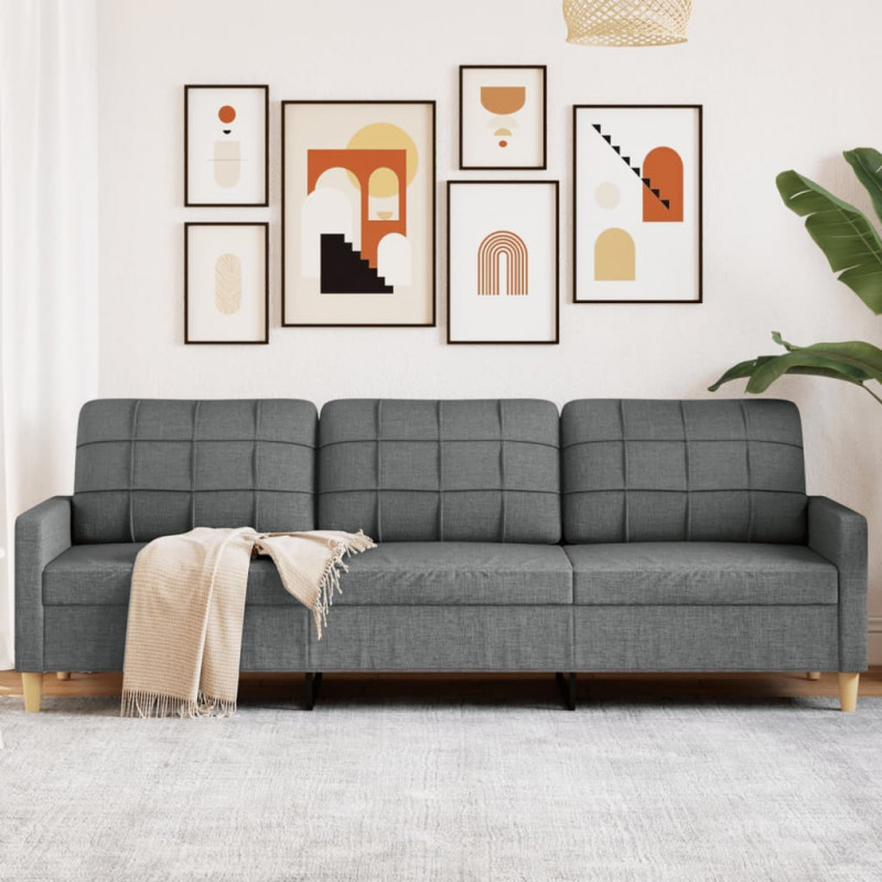 Sofa 3-osobowa, ciemnoszara, 210 cm, tapicerowana tkaniną