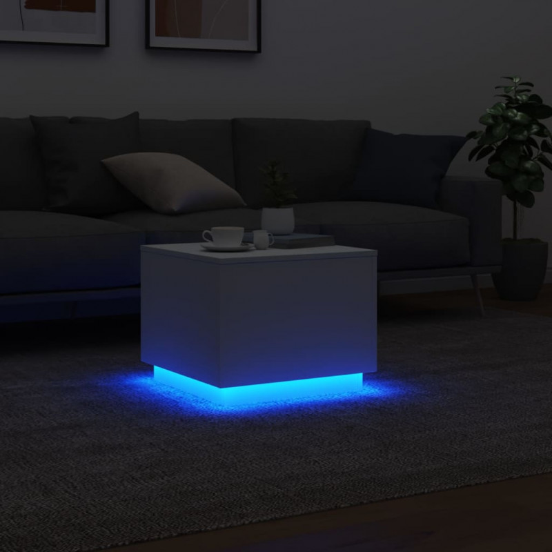 Stolik kawowy z oświetleniem LED, biały, 50x50x40 cm