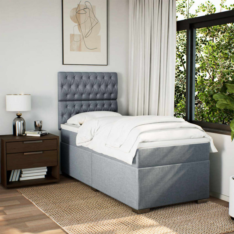 Łóżko kontynentalne z materacem, jasnoszare, tkanina, 80x200 cm