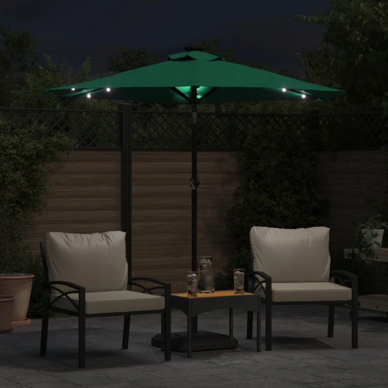 Parasol ogrodowy LED, stalowy słupek, zielony, 225x225x212 cm