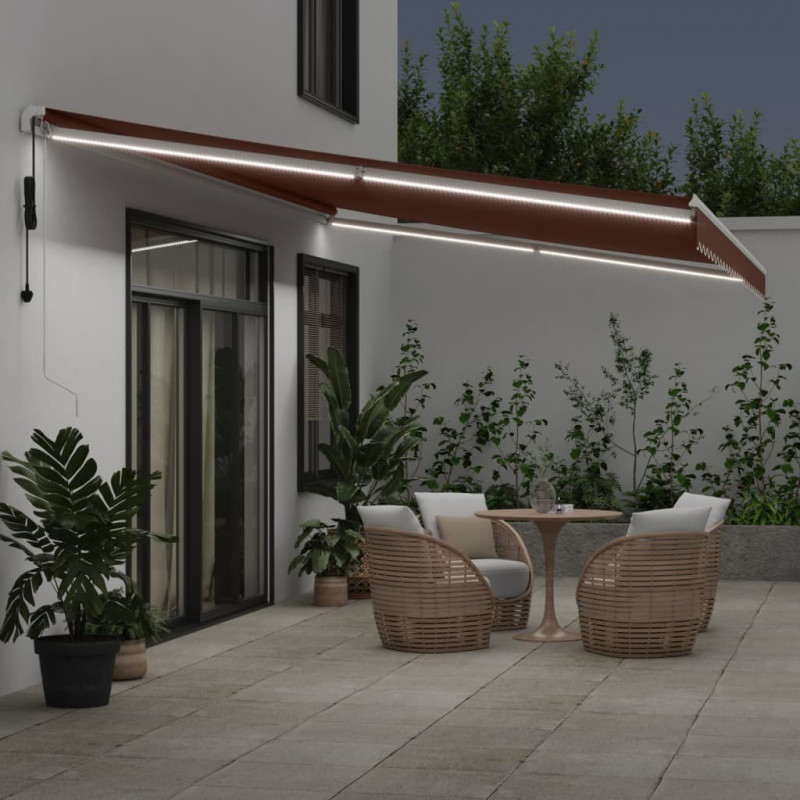 Automatycznie zwijana markiza z LED, brązowa, 600x350 cm