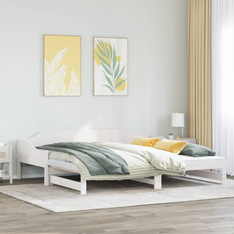 Łóżko dzienne rozsuwane, białe, 90x200 cm, lite drewno sosnowe