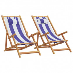 Składane krzesła plażowe, 2 szt., niebiesko-białe