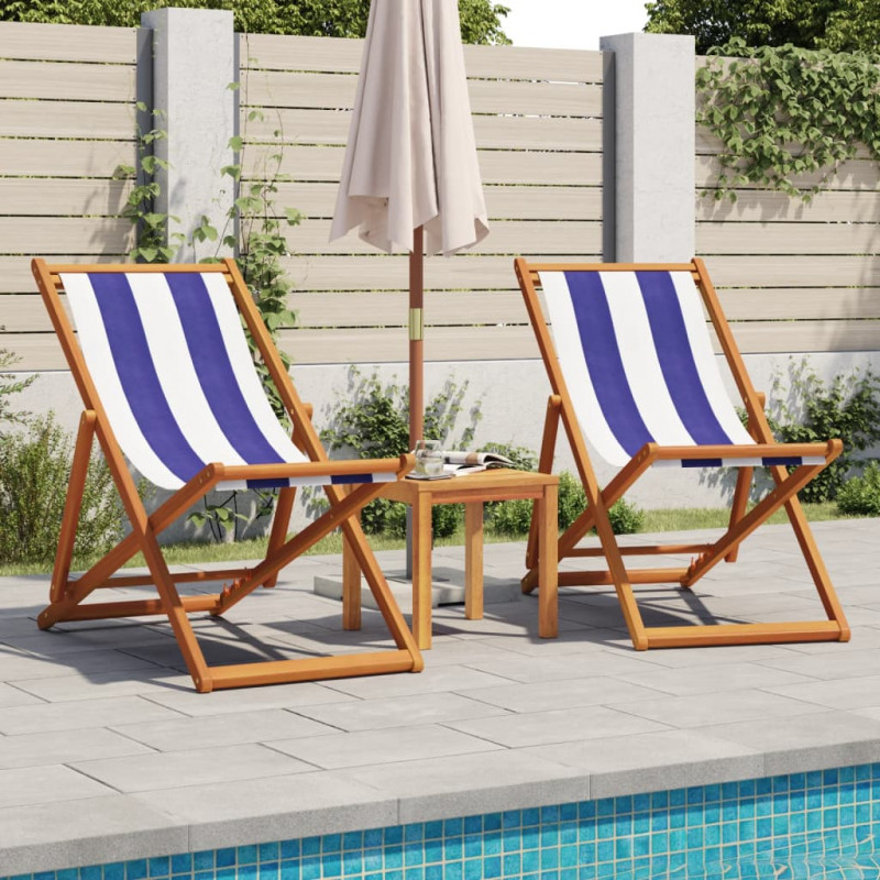 Składane krzesła plażowe, 2 szt., niebiesko-białe