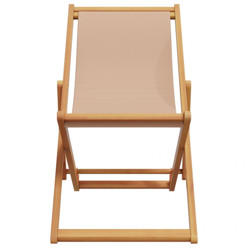 Składane krzesła plażowe, 2 szt., taupe, tkanina i lite drewno