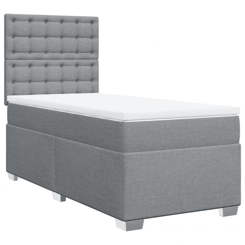 Łóżko kontynentalne z materacem, jasnoszare, tkanina, 80x200 cm