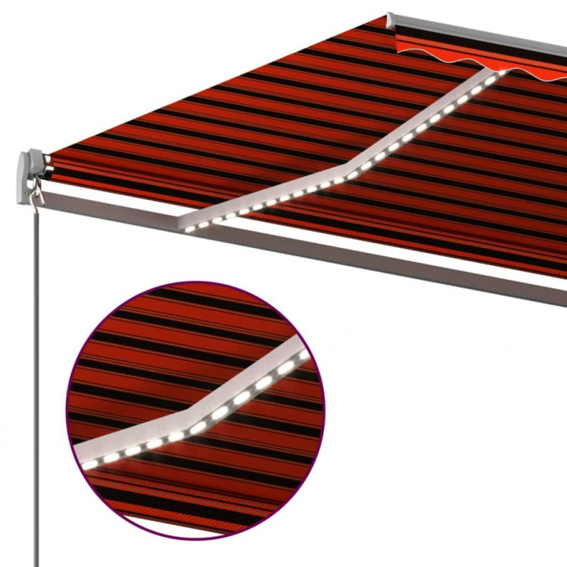 Ręcznie zwijana markiza z LED, 6x3 m, pomarańczowo-brązowa