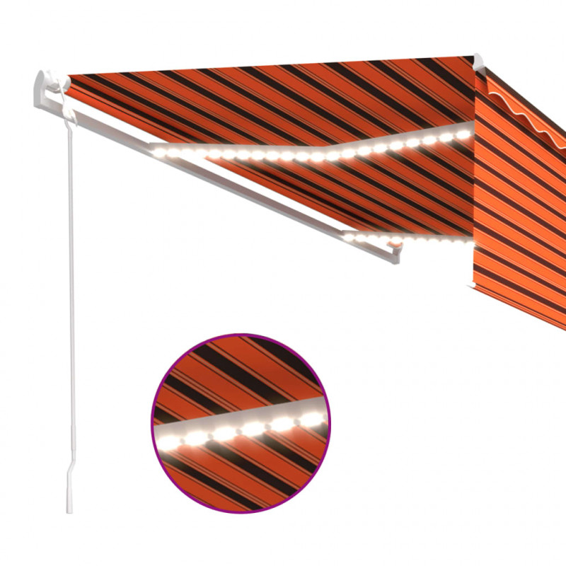 Automatycznie zwijana markiza, LED i czujnik wiatru, 5x3 m