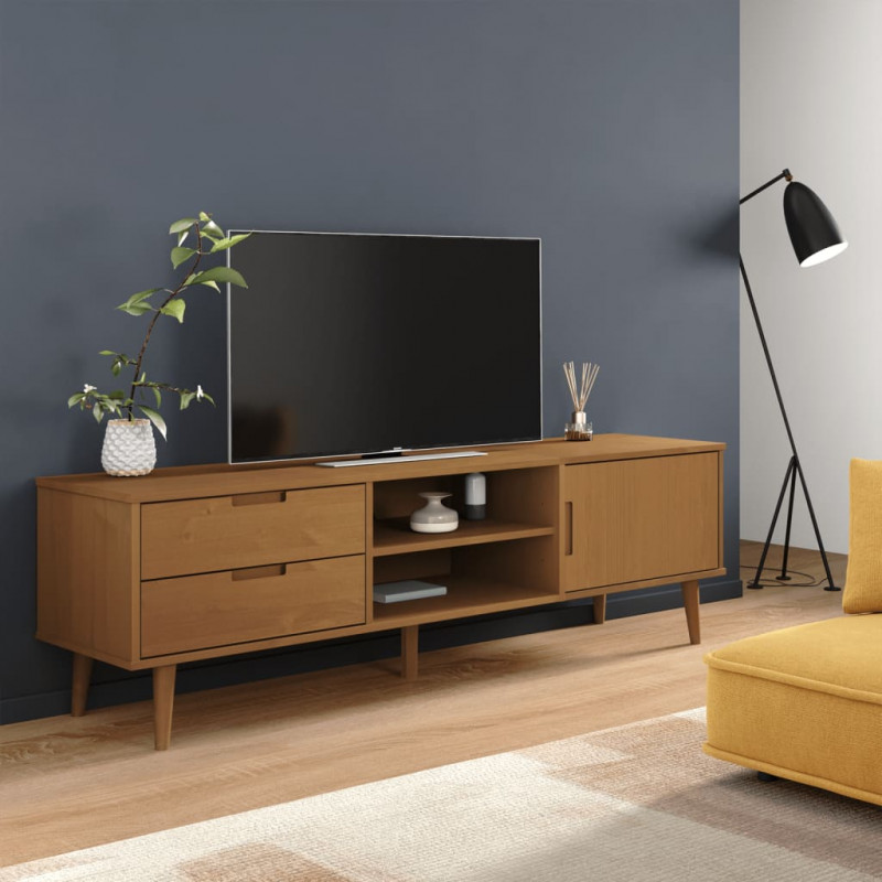 Szafka TV MOLDE, brązowa, 158x40x49 cm, lite drewno sosnowe