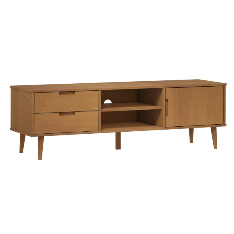 Szafka TV MOLDE, brązowa, 158x40x49 cm, lite drewno sosnowe