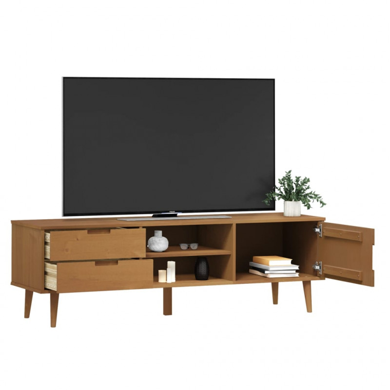 Szafka TV MOLDE, brązowa, 158x40x49 cm, lite drewno sosnowe