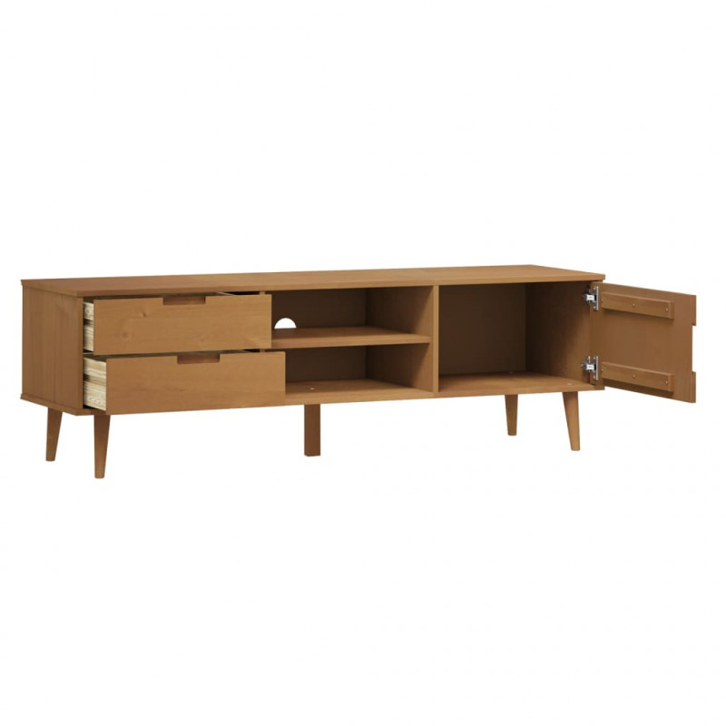 Szafka TV MOLDE, brązowa, 158x40x49 cm, lite drewno sosnowe